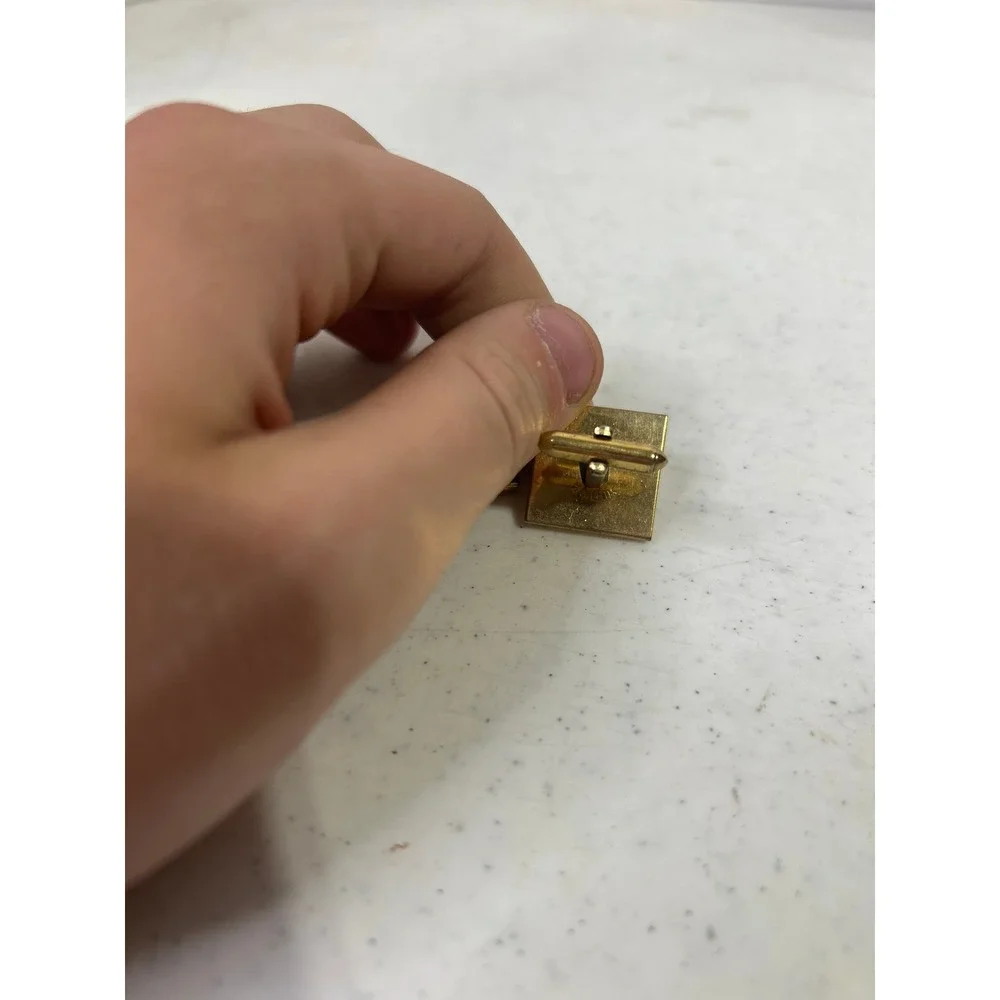 Vintage Gold Tone Square Pyramid Fleur De Lis Cufflinks Mid Century Modern Mens